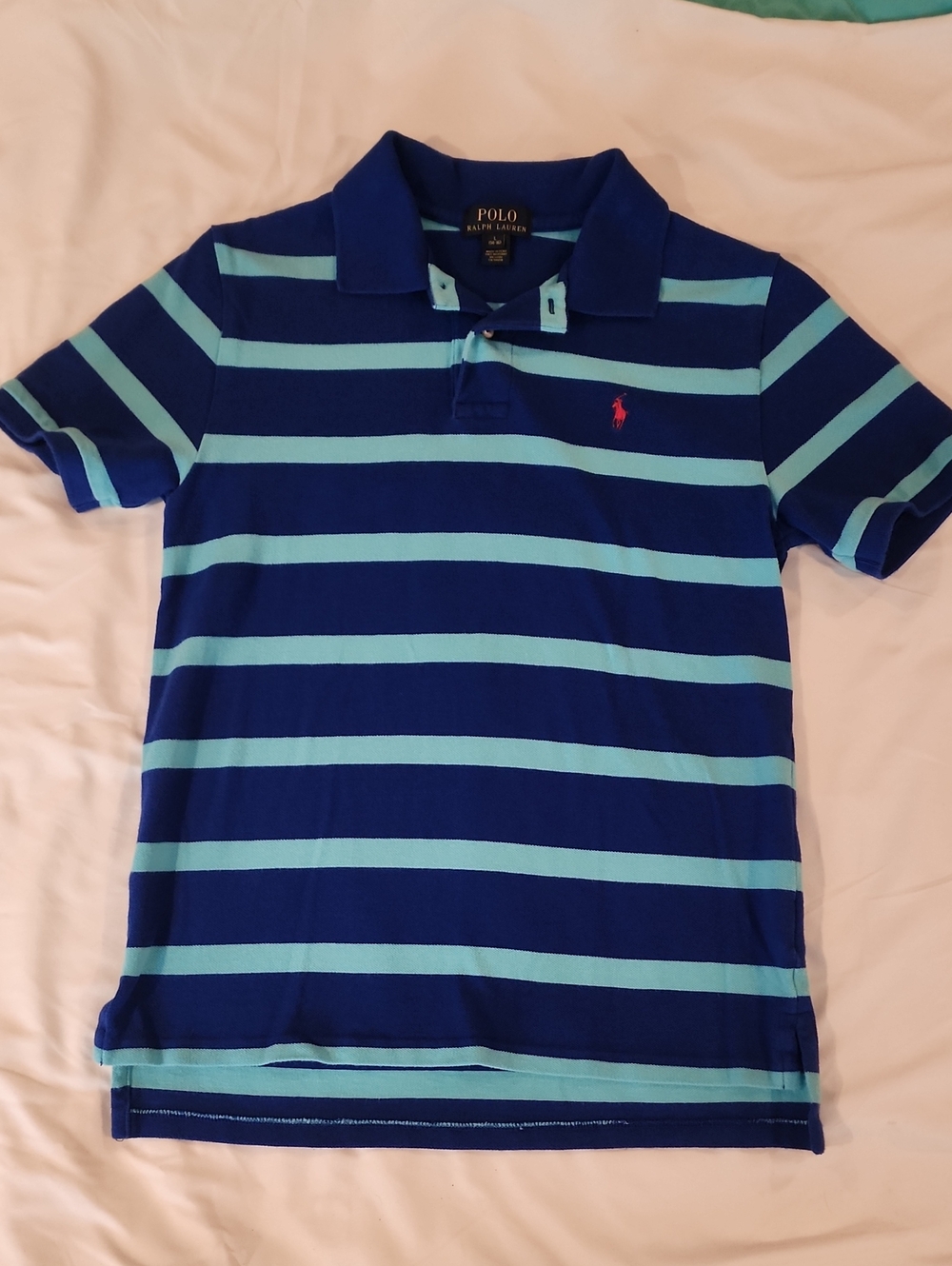 Ralph Lauren Polo Boys' Navy & Light Blue Striped Polo - Size Large 14-16